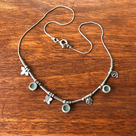 Vintage Sterling Silver Jadeite Charm Necklace - Picture 3 of 8